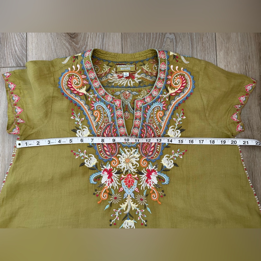 JOHNNY WAS Workshop Tikal Notched Neck Drape Embroidered Top EUC - Picture 7 of 10